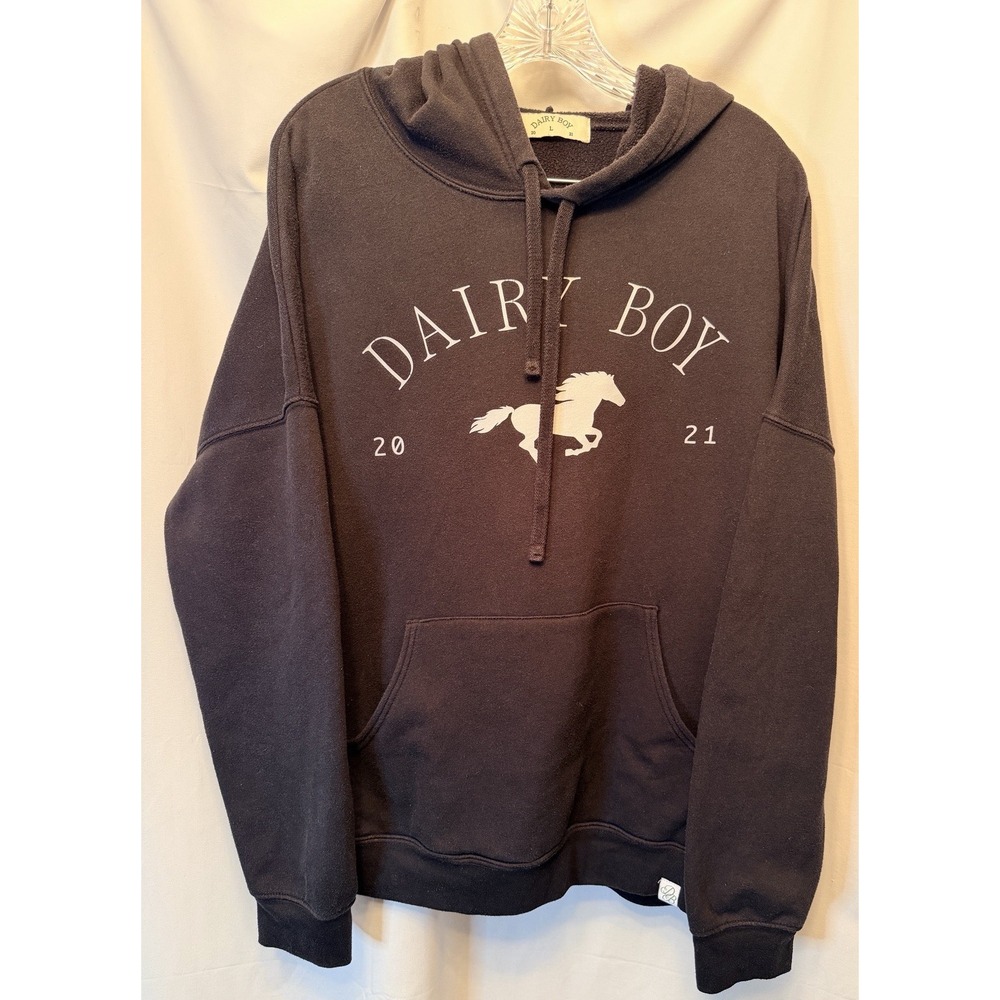 Dairy Boy 2021 Size Large Black Horse Logo Hoodie Pullover Sweatshirt Oversized